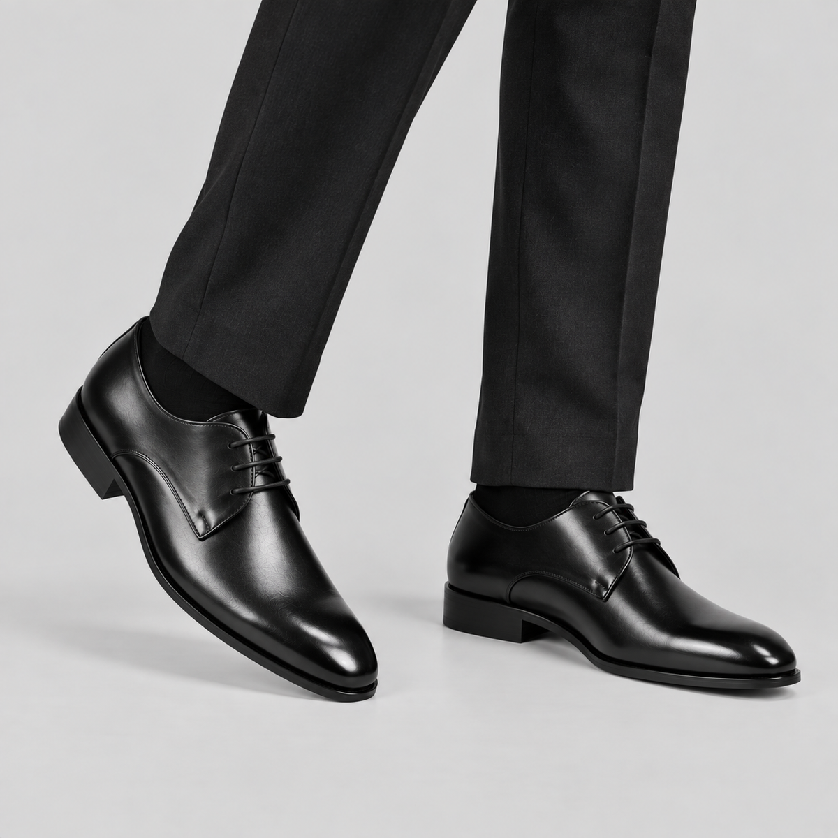 Men’s Classic Black Leather Plain-Toe Derby Dress Shoes