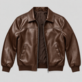 Men’s Brown Leather Blouson Jacket  Classic Zip-Front Bomber