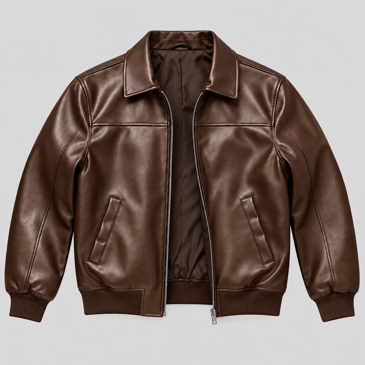Men’s Brown Leather Blouson Jacket  Classic Zip-Front Bomber