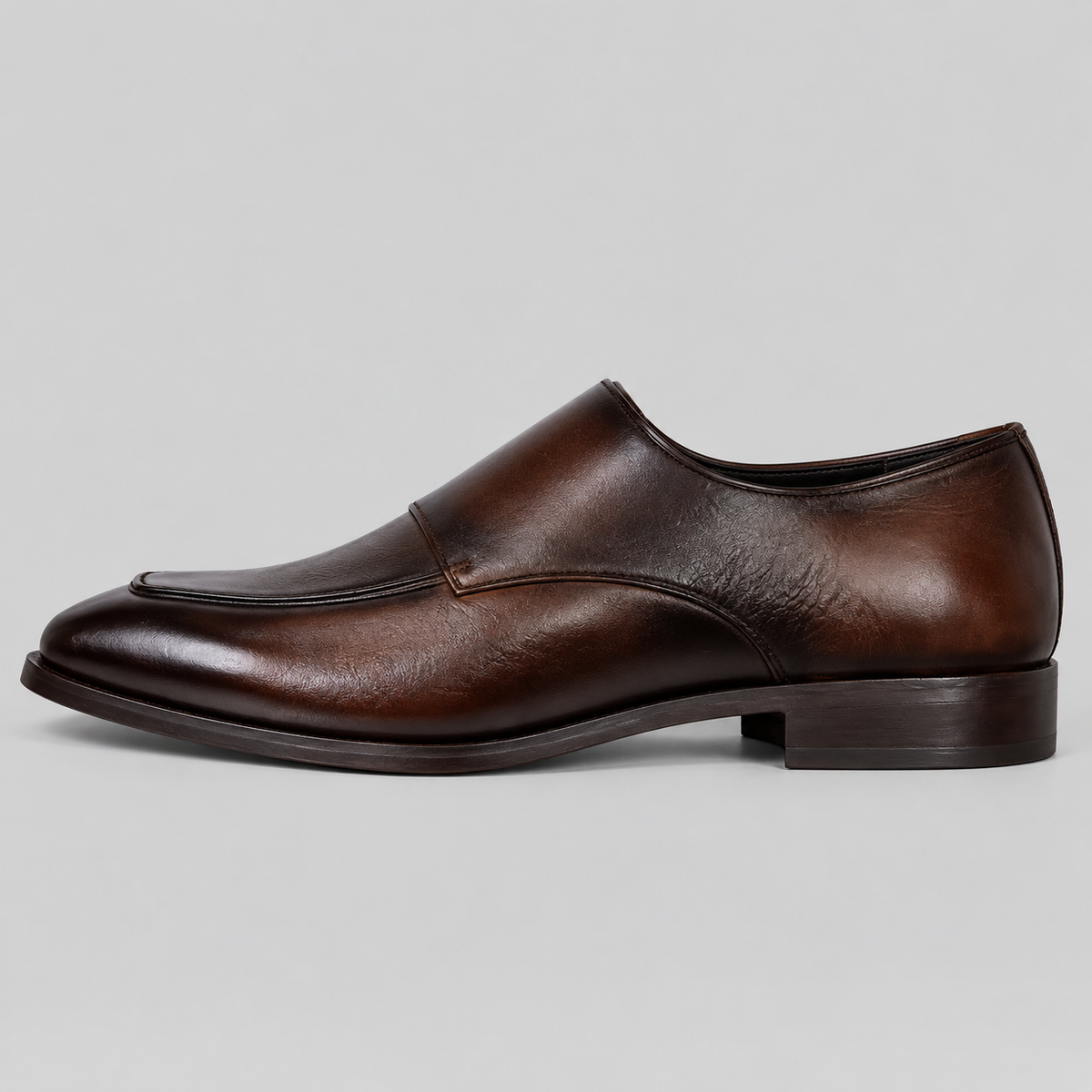 Classic Men's Dark Brown Leather Italian Toe Double Monk Strap