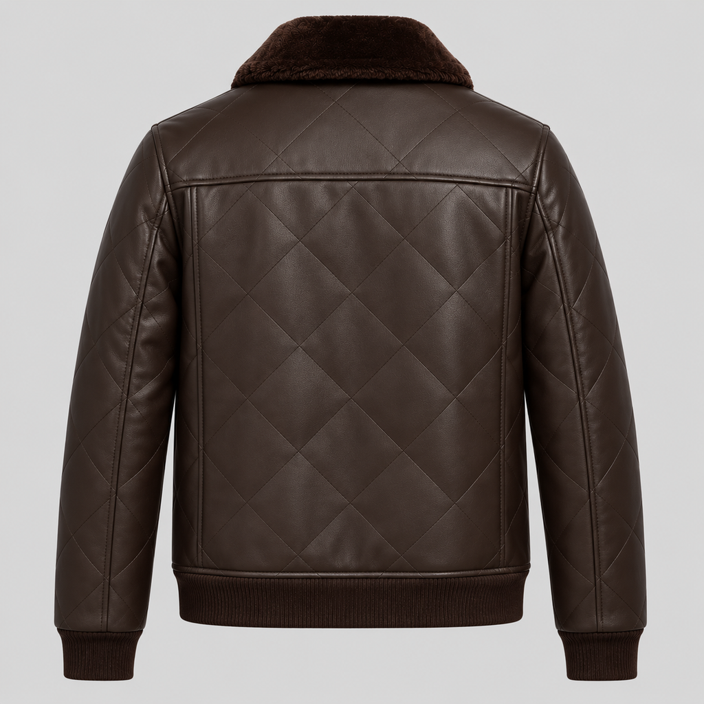 Men’s Brown Diamond Quilted Leather Bomber Jacket