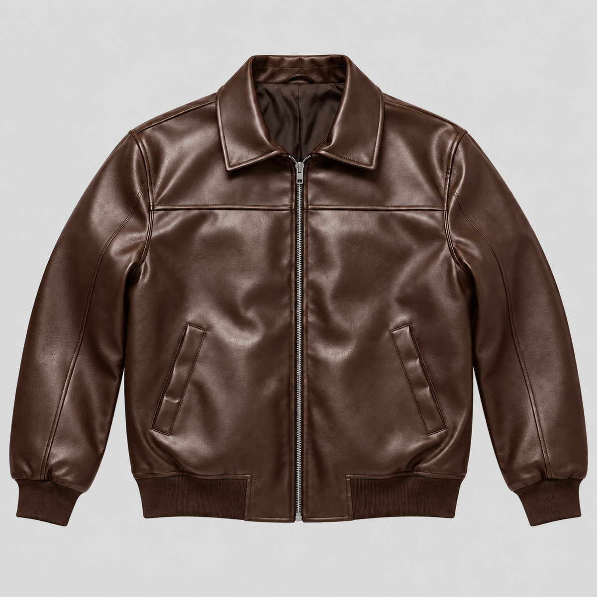 Men’s Brown Leather Blouson Jacket  Classic Zip-Front Bomber