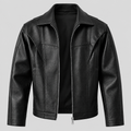 Men’s Black Leather Panelled Jacket Classic Zip-Up Smart Casual Coat