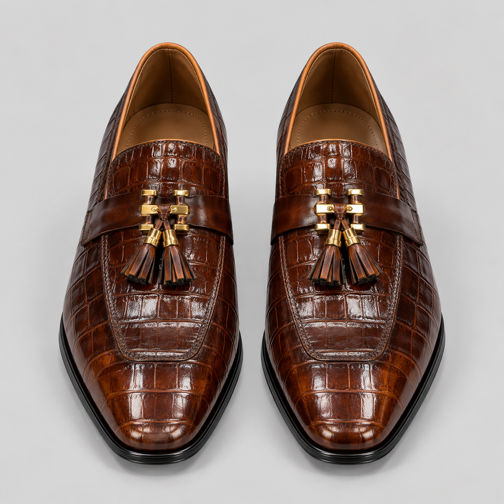 Classic  Brown Alligator Texture Tassel Loafers