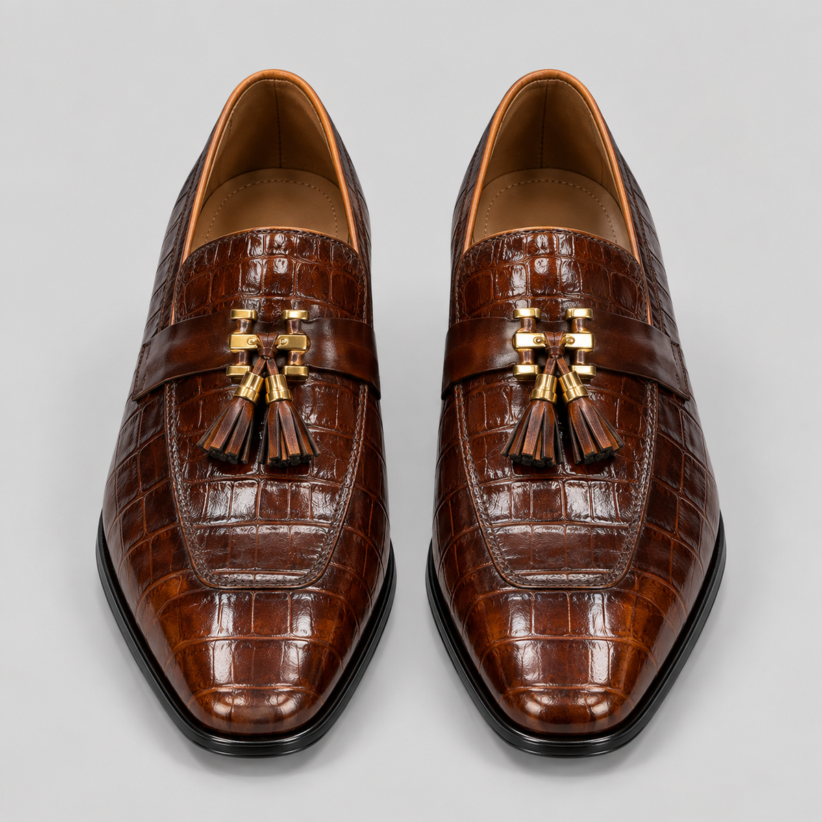 Classic  Brown Alligator Texture Tassel Loafers