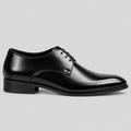 Men’s Classic Black Leather Plain-Toe Derby Dress Shoes