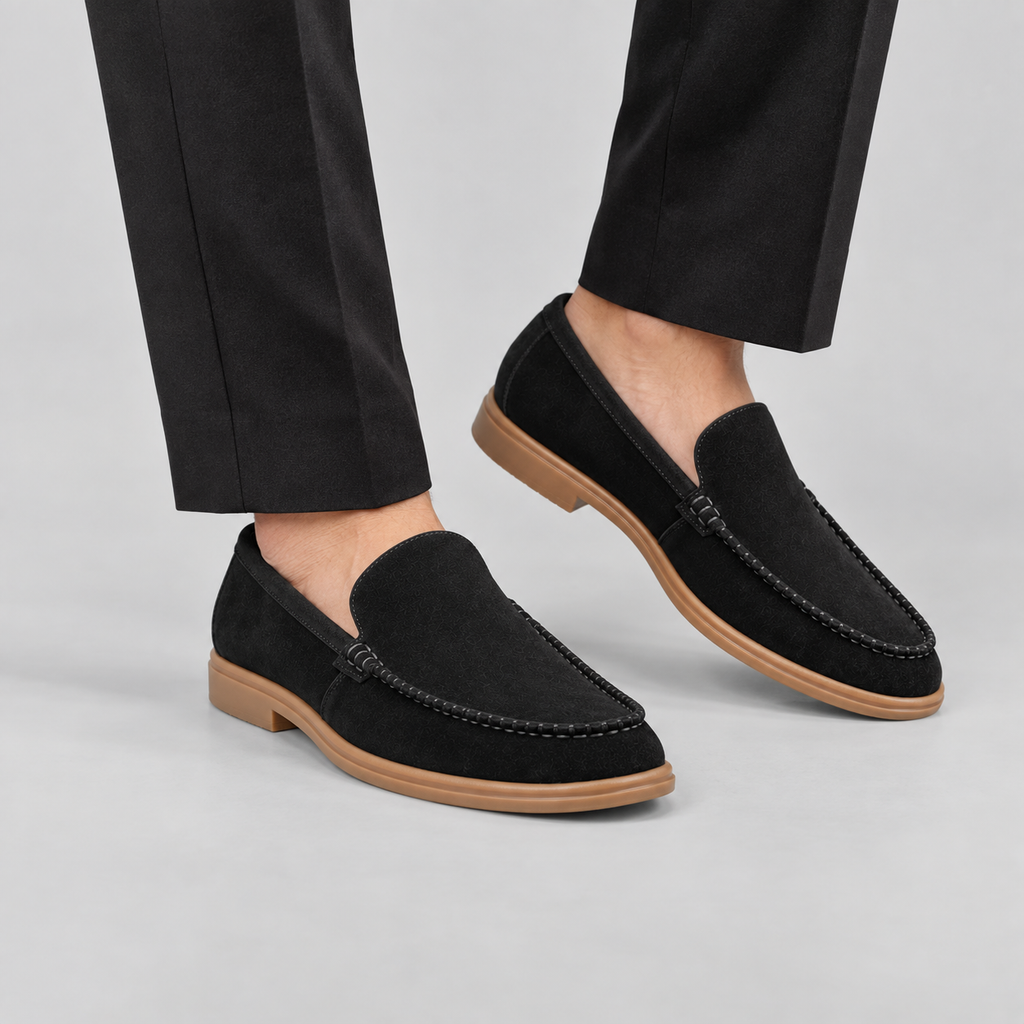 Classic Black Suede Moc-Toe Loafers
