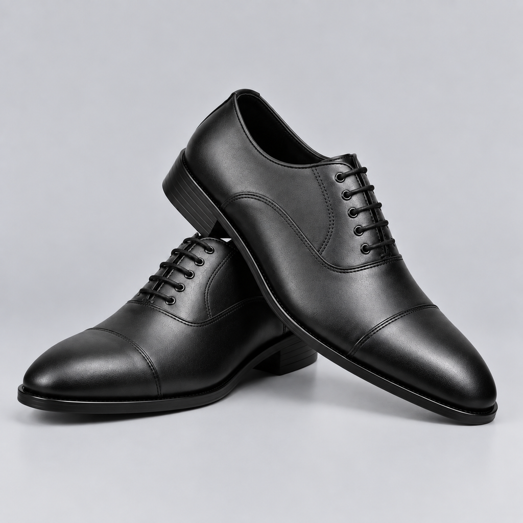 Men’s Classic Black Cap-Toe Oxford Dress Shoes