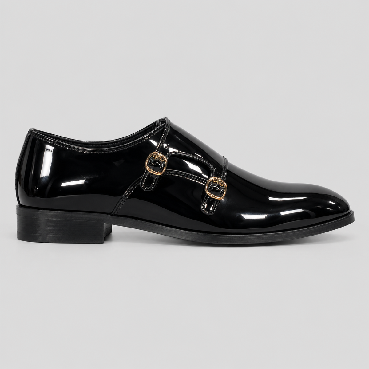 Classic Men's Shiny Black Patent Double Monk Strap