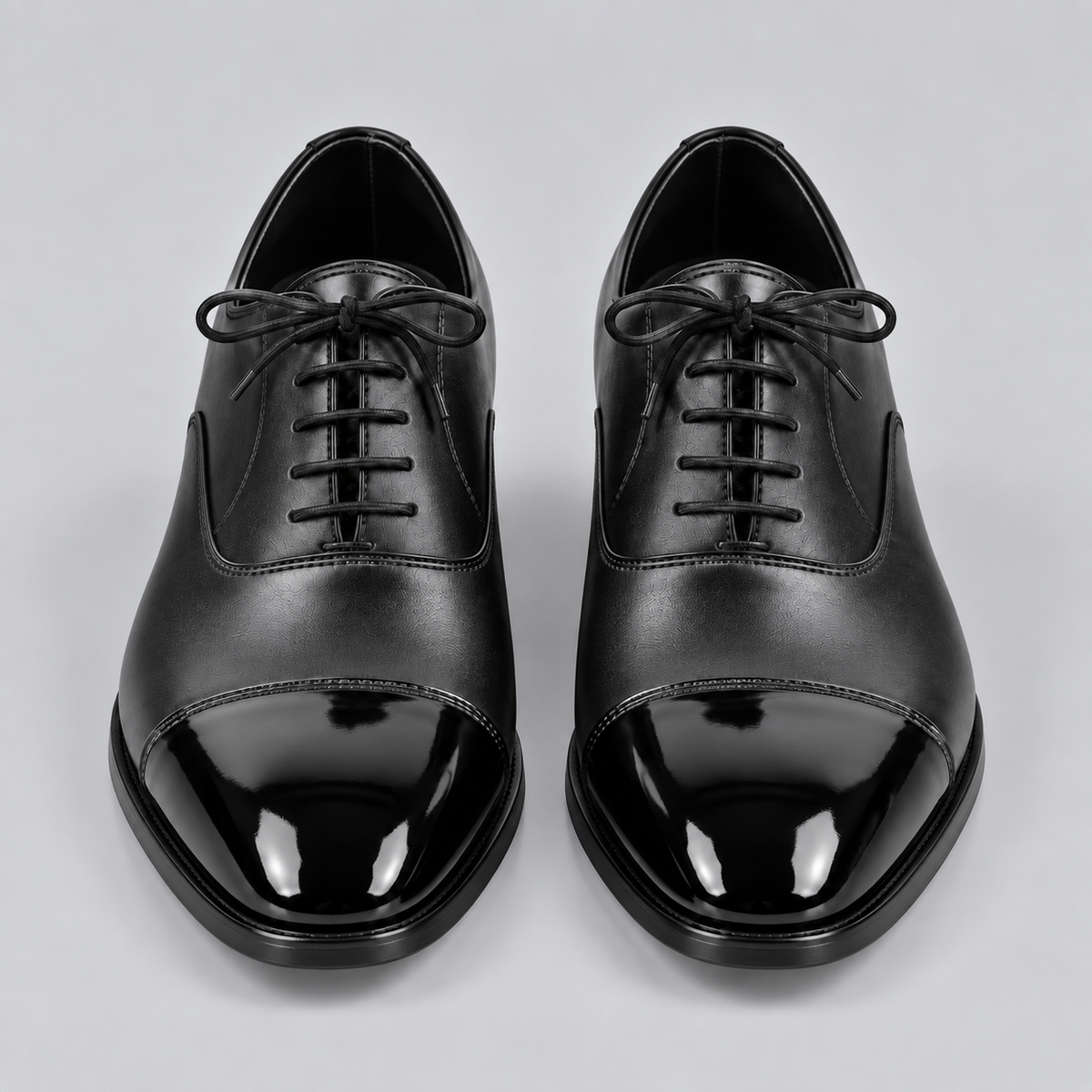 Men’s Black Genuine Leather Cap-Toe Dress Shoes