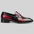 Men's Burgundy & Black Burnished Leather Horsebit Loafers