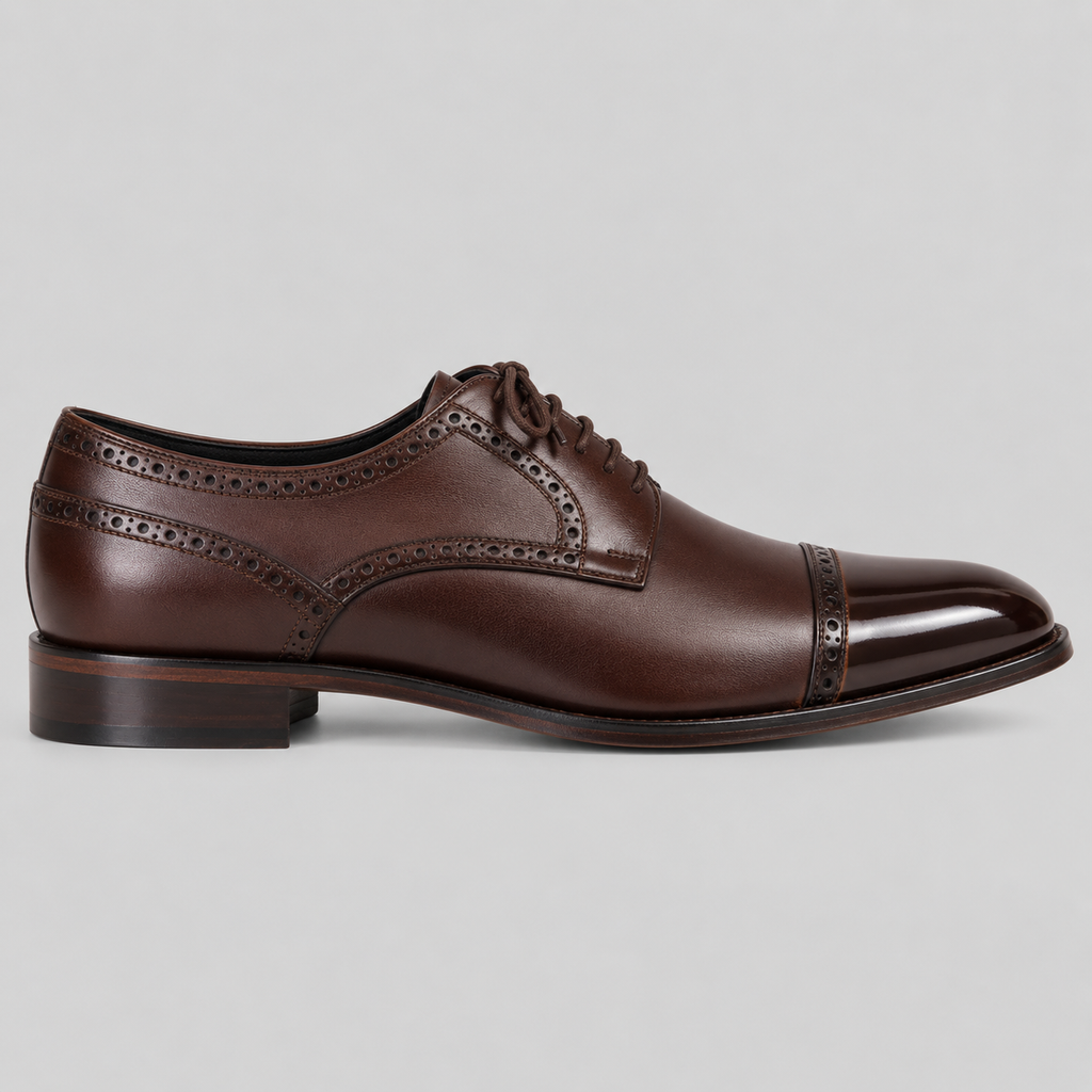 Classic Men's Dark Brown Leather Derby Dress Shoes