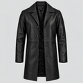 Men’s Black Leather Longline Car Coat Tailored Button-Front