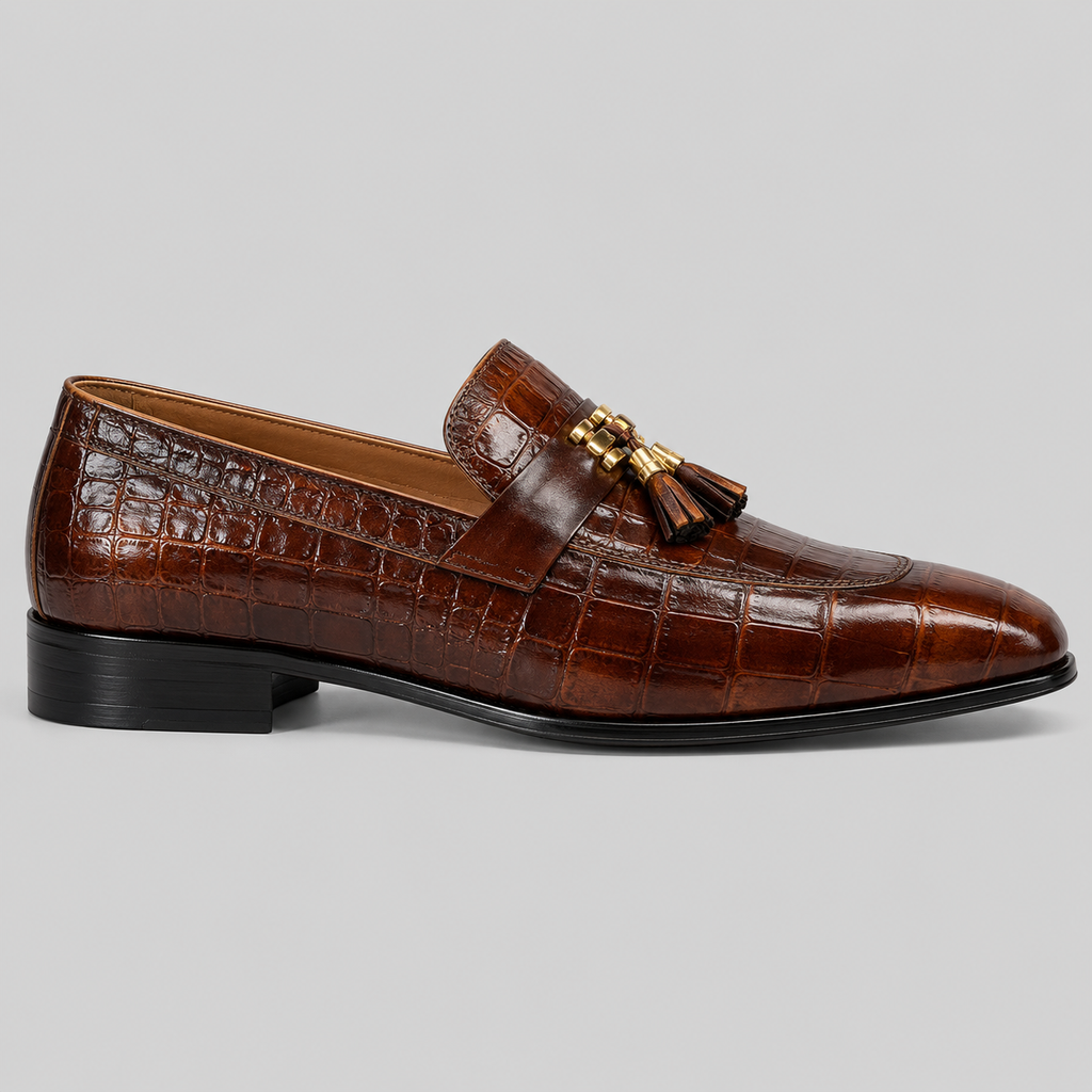 Classic  Brown Alligator Texture Tassel Loafers