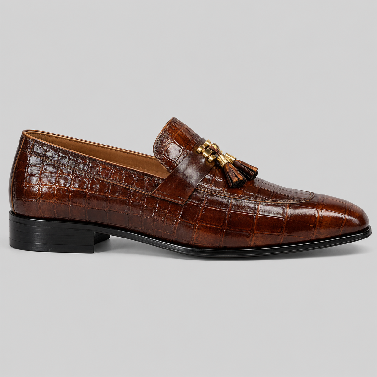 Classic  Brown Alligator Texture Tassel Loafers