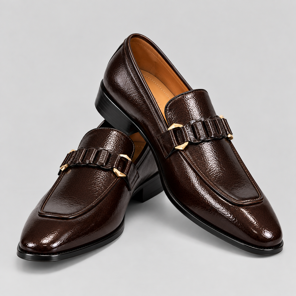 Classic Dark Brown Italian Textured Leather Loafers