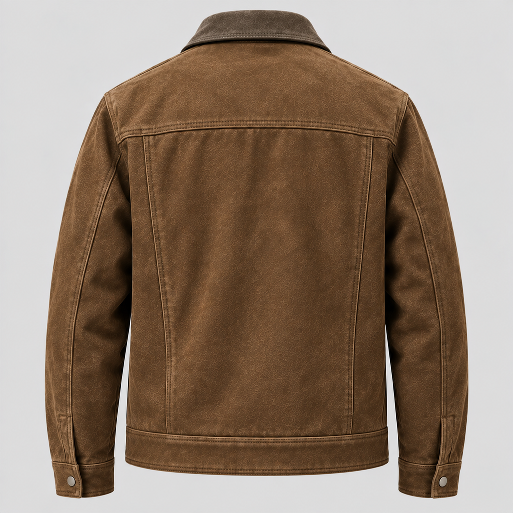 Men's Brown Suede Zip-Front Overshirt Relaxed Fit Leather Jacket