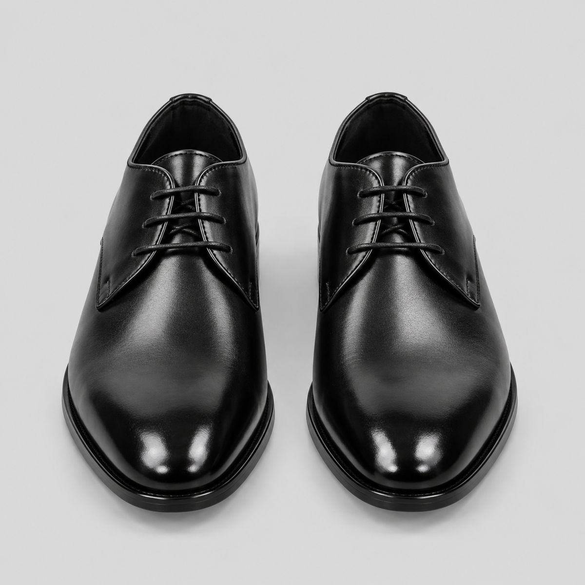 Men’s Classic Black Leather Plain-Toe Derby Dress Shoes