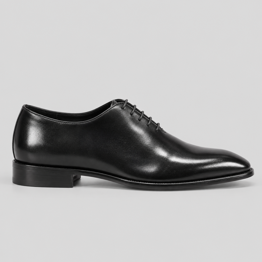 Men's Black Leather Wholecut Oxfords