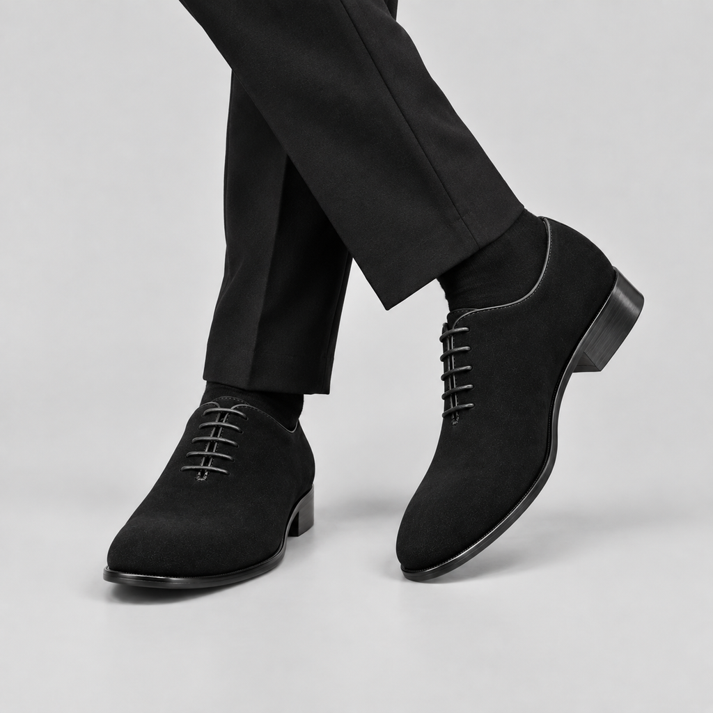 Classic Men's Black Suede Wholecut Oxfords