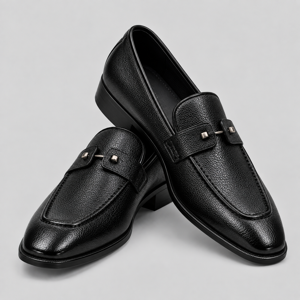Men’s Black Leather Pin Loafers