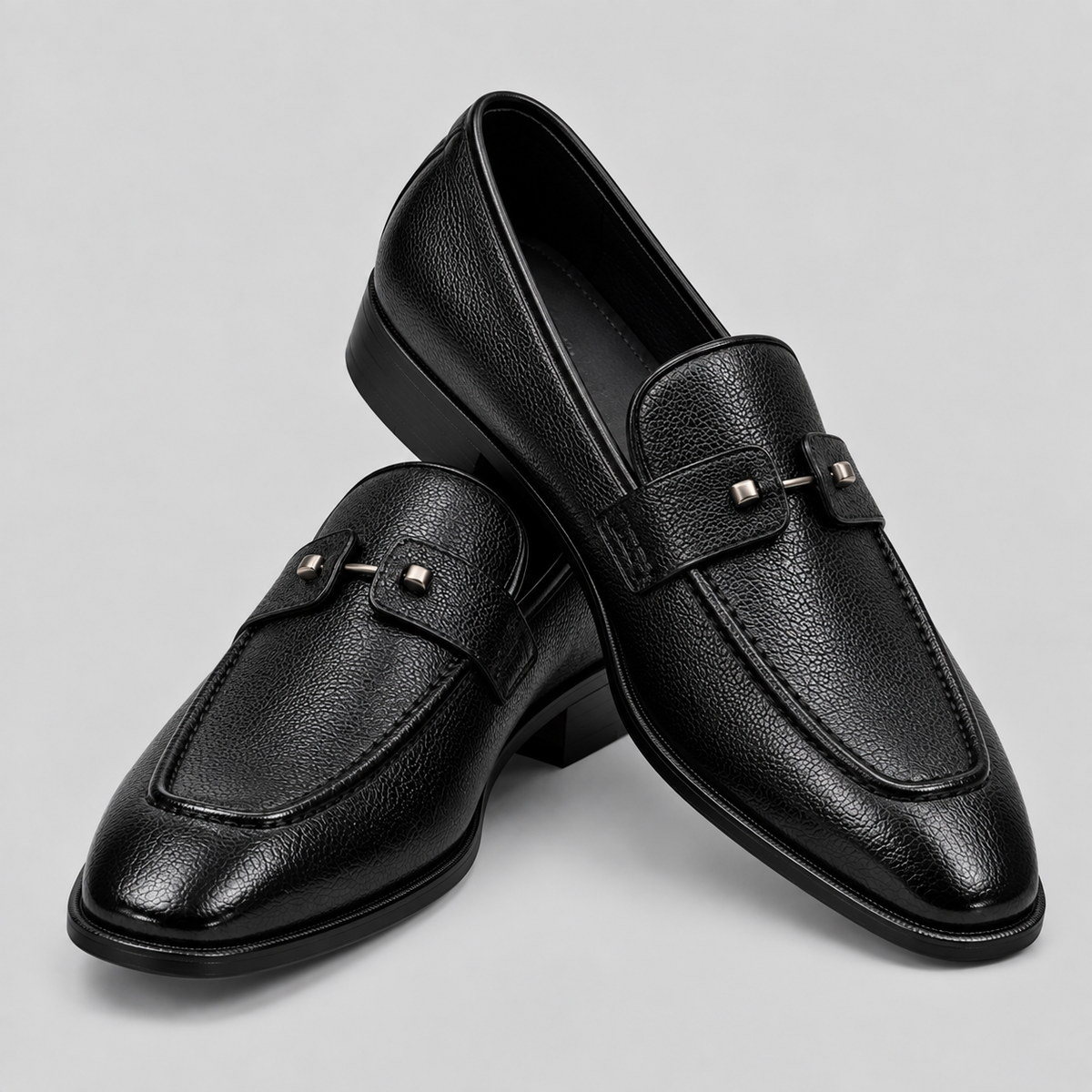 Men’s Black Leather Pin Loafers