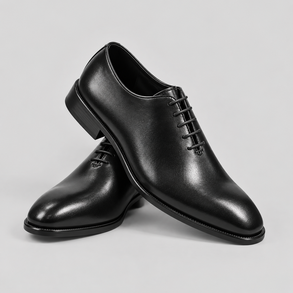 Men's Black Leather Wholecut Oxfords