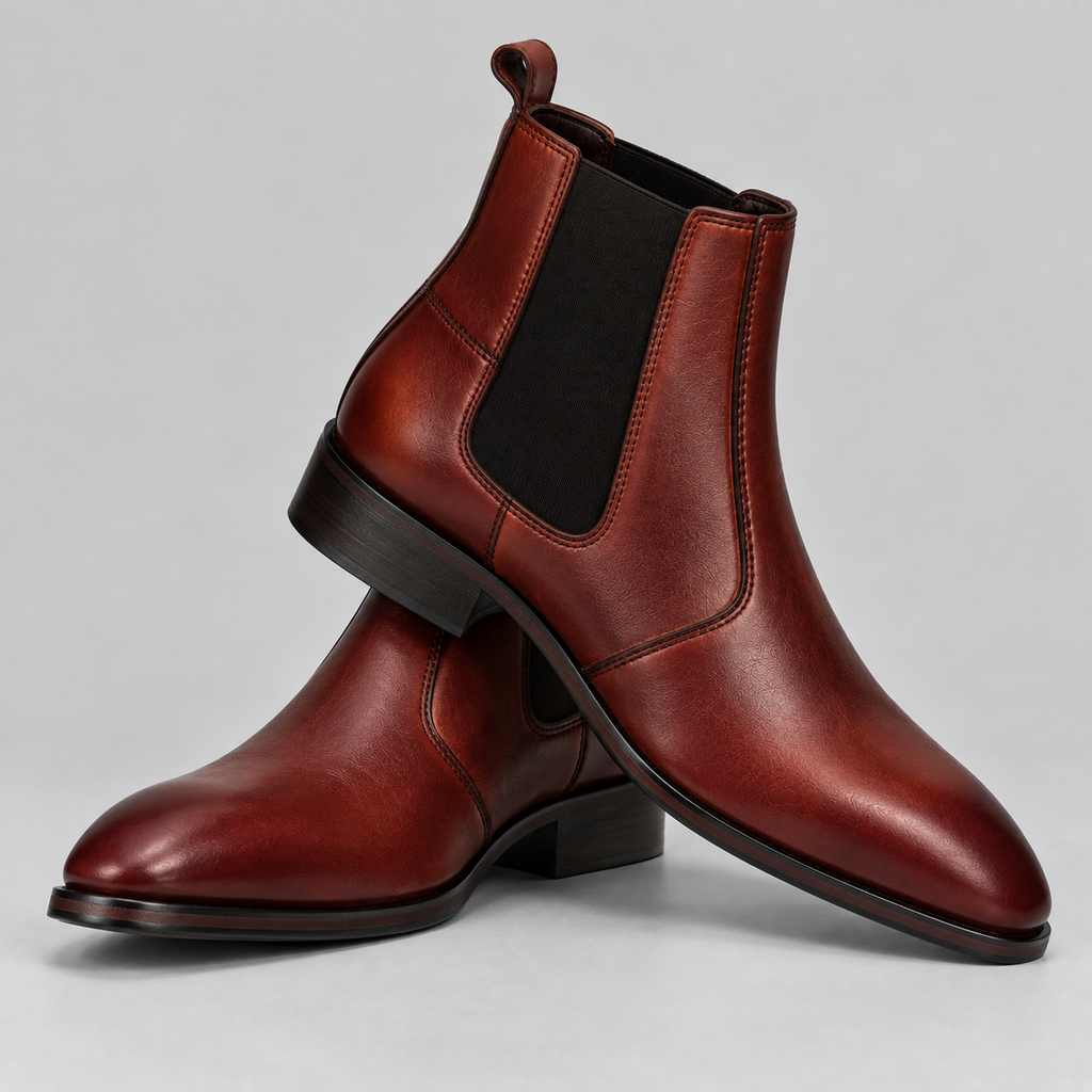 Luxury Cognac Leather Chelsea Ankle Boots
