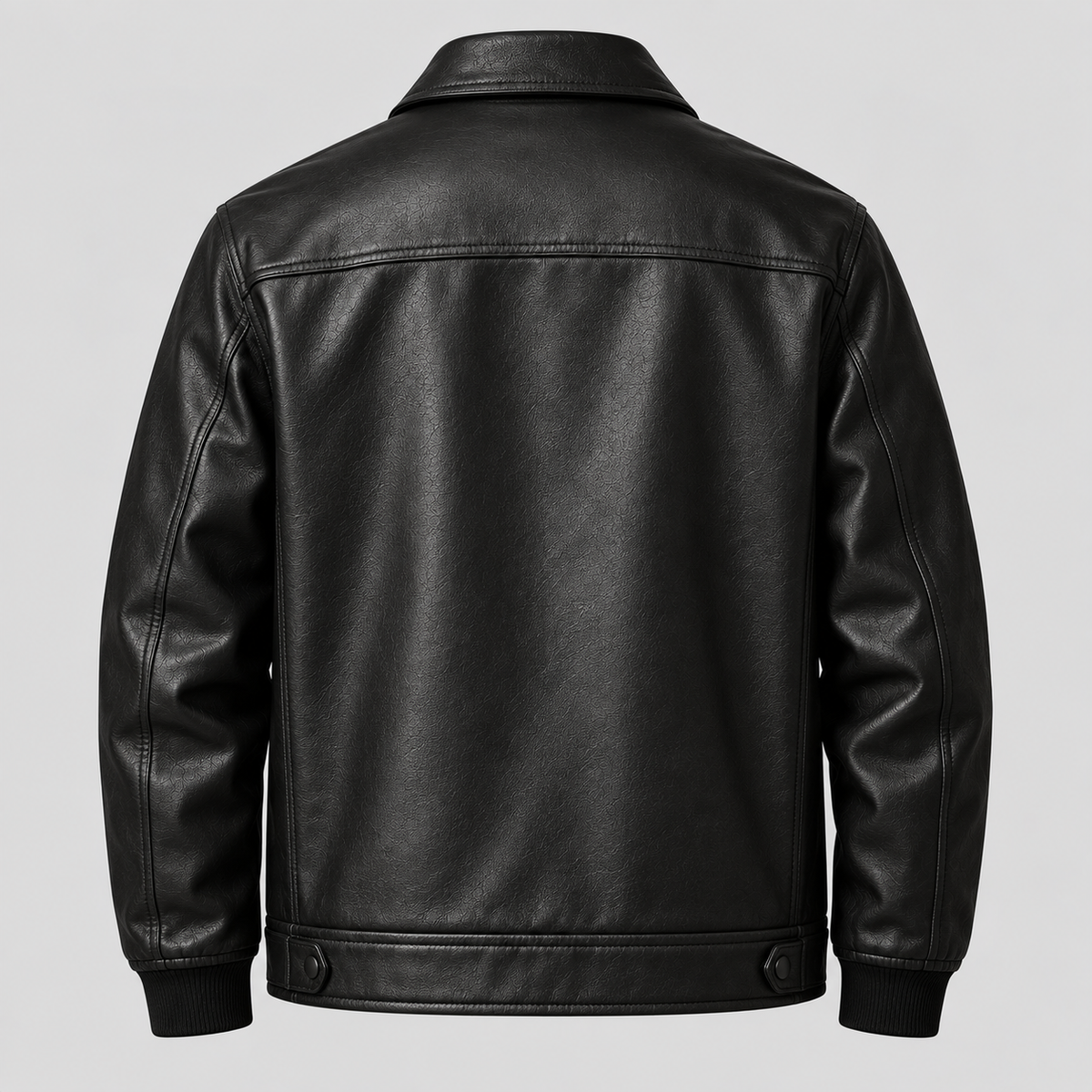 Men's Black Leather Snap-Front Overshirt Relaxed Fit Leather Jacket
