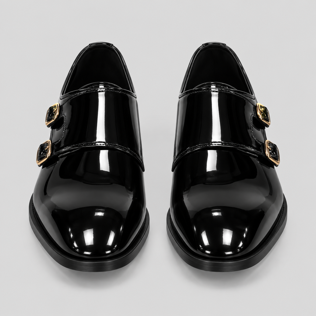 Classic Men's Shiny Black Patent Double Monk Strap