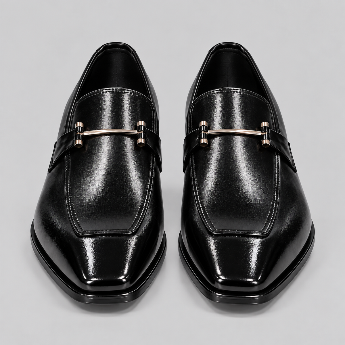 Men’s Black Leather Horsebit Loafers – Sleek Italian-Style Metal Bar