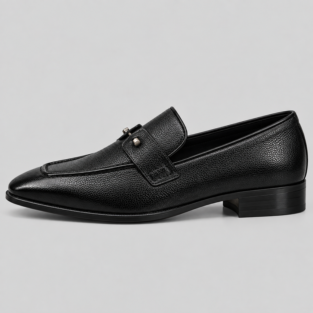 Men’s Black Leather Pin Loafers
