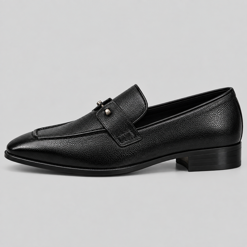Men’s Black Leather Pin Loafers