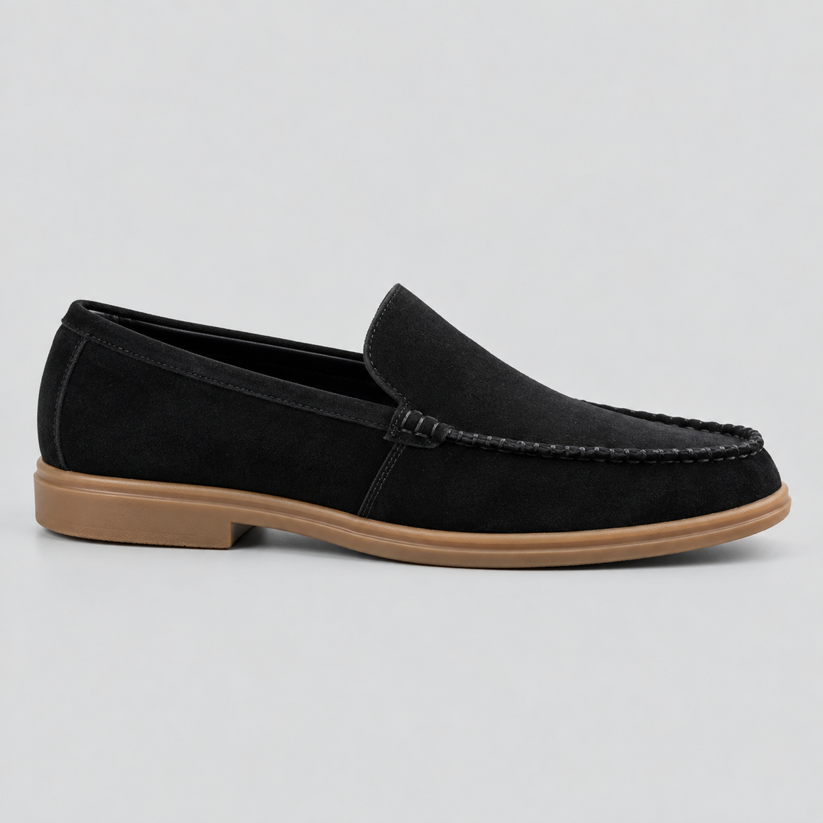 Classic Black Suede Moc-Toe Loafers
