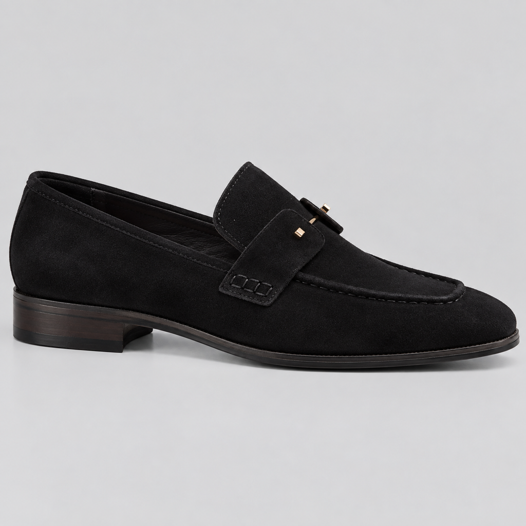 Classic Black Suede Apron-Toe Loafers