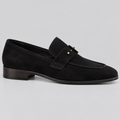 Classic Black Suede Apron-Toe Loafers
