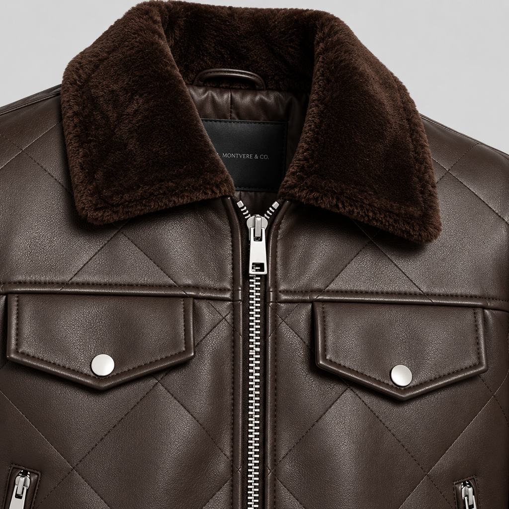 Men’s Brown Diamond Quilted Leather Bomber Jacket