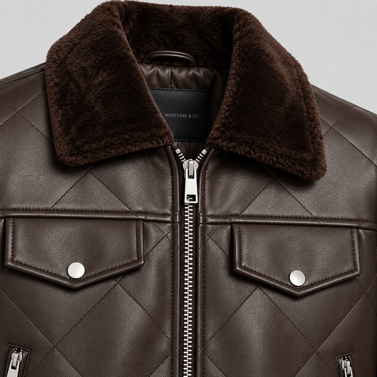 Men’s Brown Diamond Quilted Leather Bomber Jacket