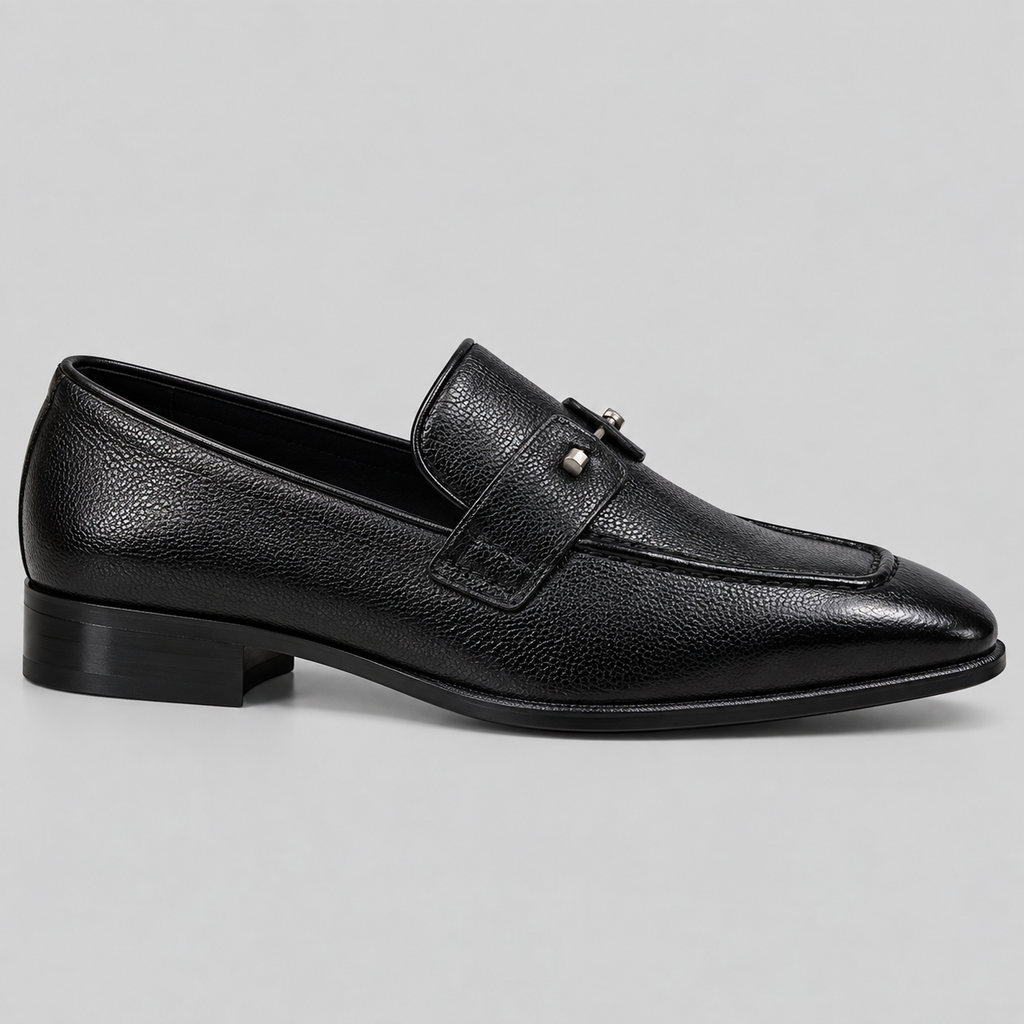 Men’s Black Leather Pin Loafers