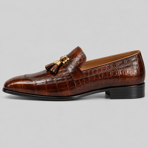 Classic  Brown Alligator Texture Tassel Loafers