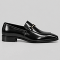 Men’s Black Leather Horsebit Loafers – Sleek Italian-Style Metal Bar