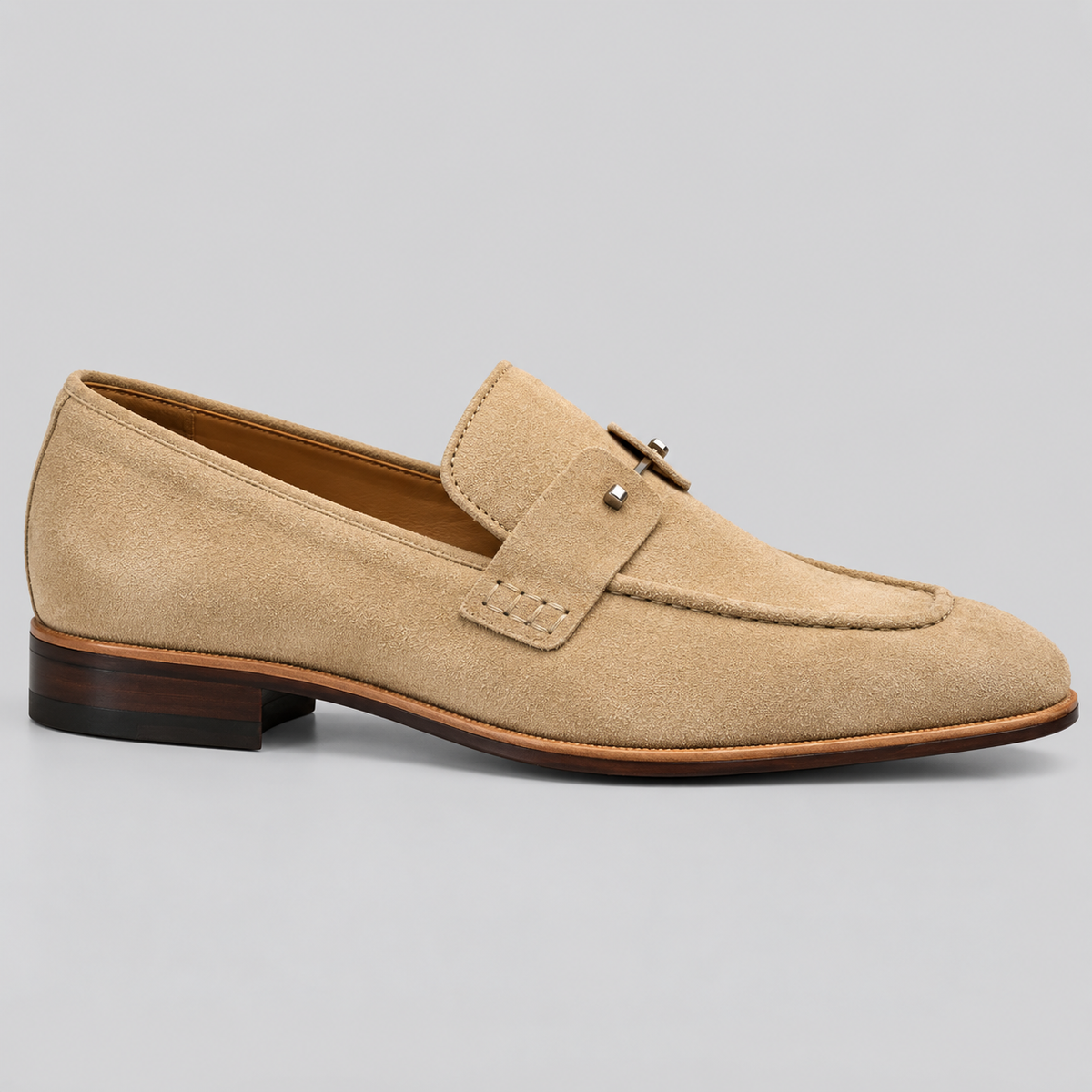 Men's Beige Suede Apron-Toe Loafers