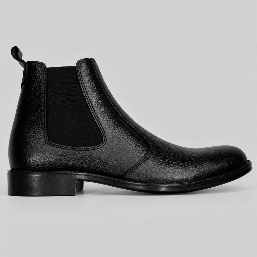 Classic Men's Black Textured Leather Chelsea Boots