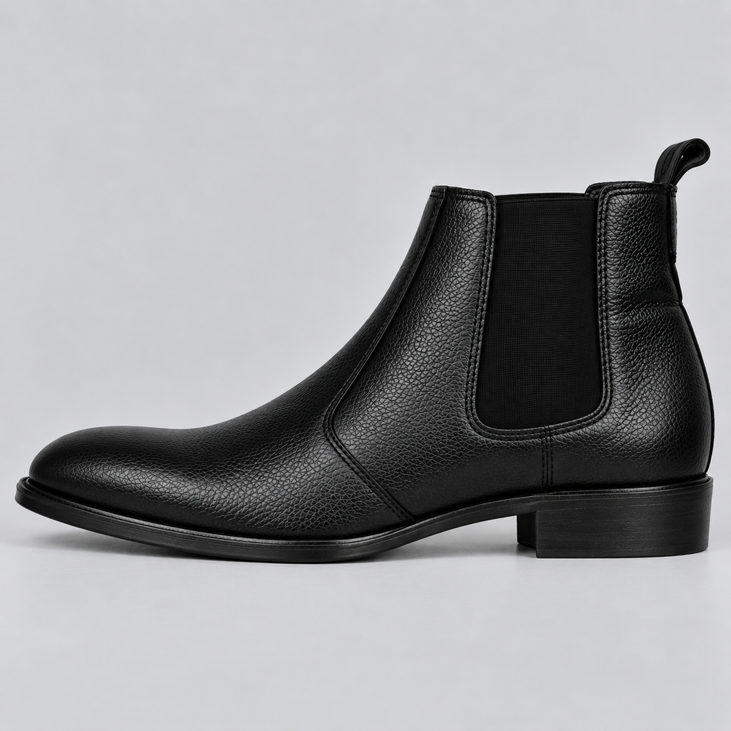Classic Men's Black Textured Leather Chelsea Boots