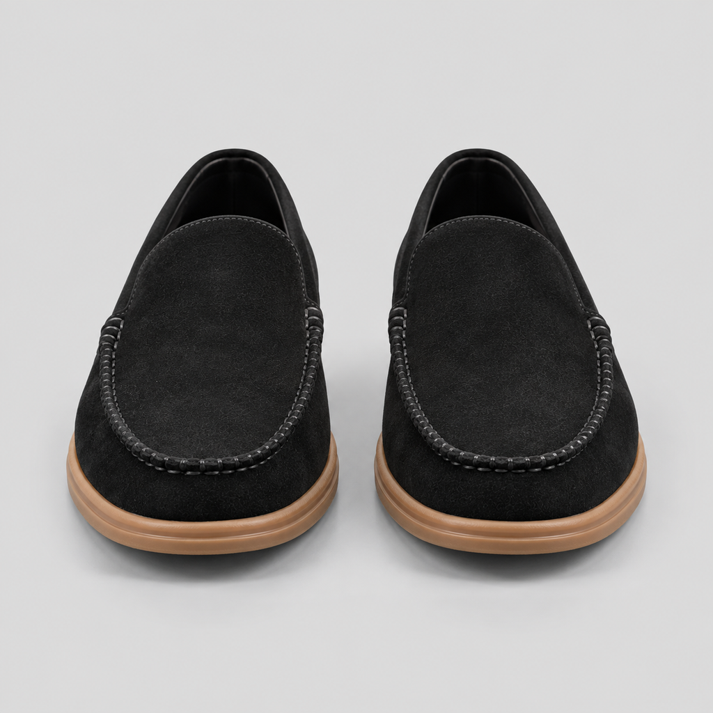 Classic Black Suede Moc-Toe Loafers