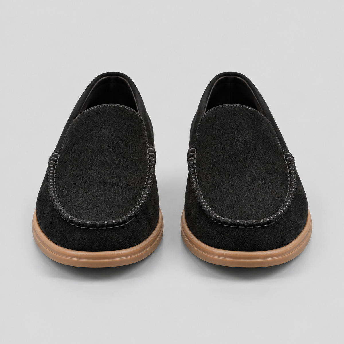 Classic Black Suede Moc-Toe Loafers