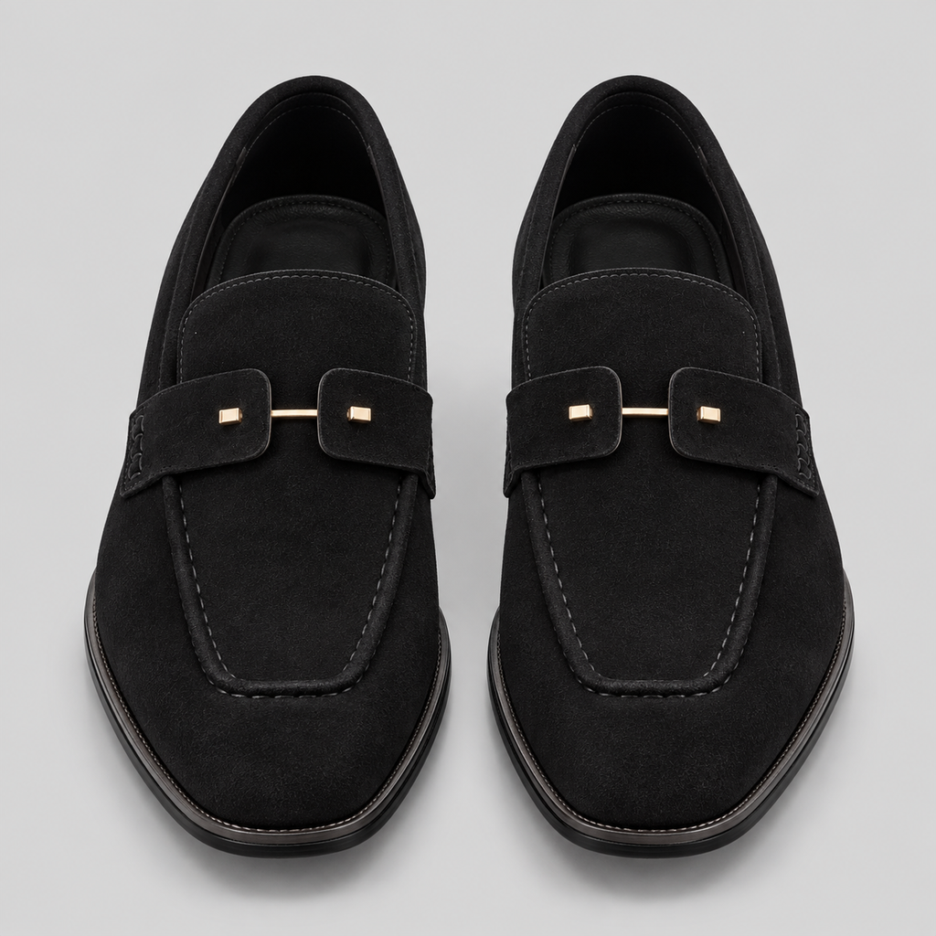 Classic Black Suede Apron-Toe Loafers