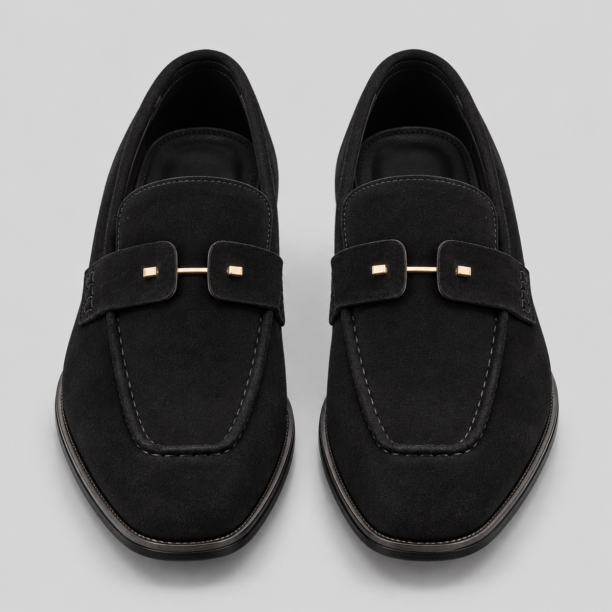 Classic Black Suede Apron-Toe Loafers