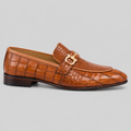 Classic Men's Cognac Brown Croc-Embossed Dress Loafers