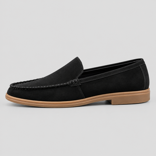 Classic Black Suede Moc-Toe Loafers